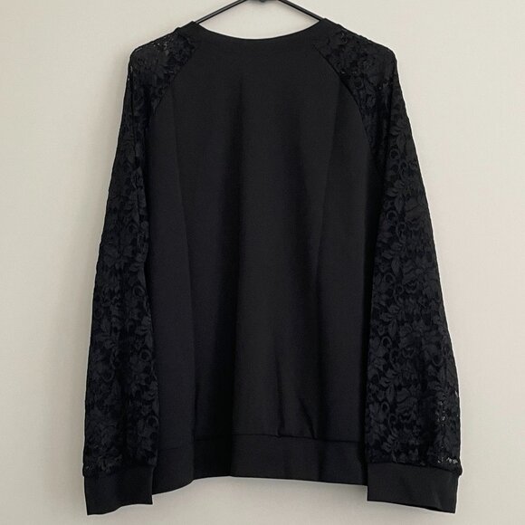 Lace Sleeve Zip Bomber Jacket Black 3X - Picture 2 of 5
